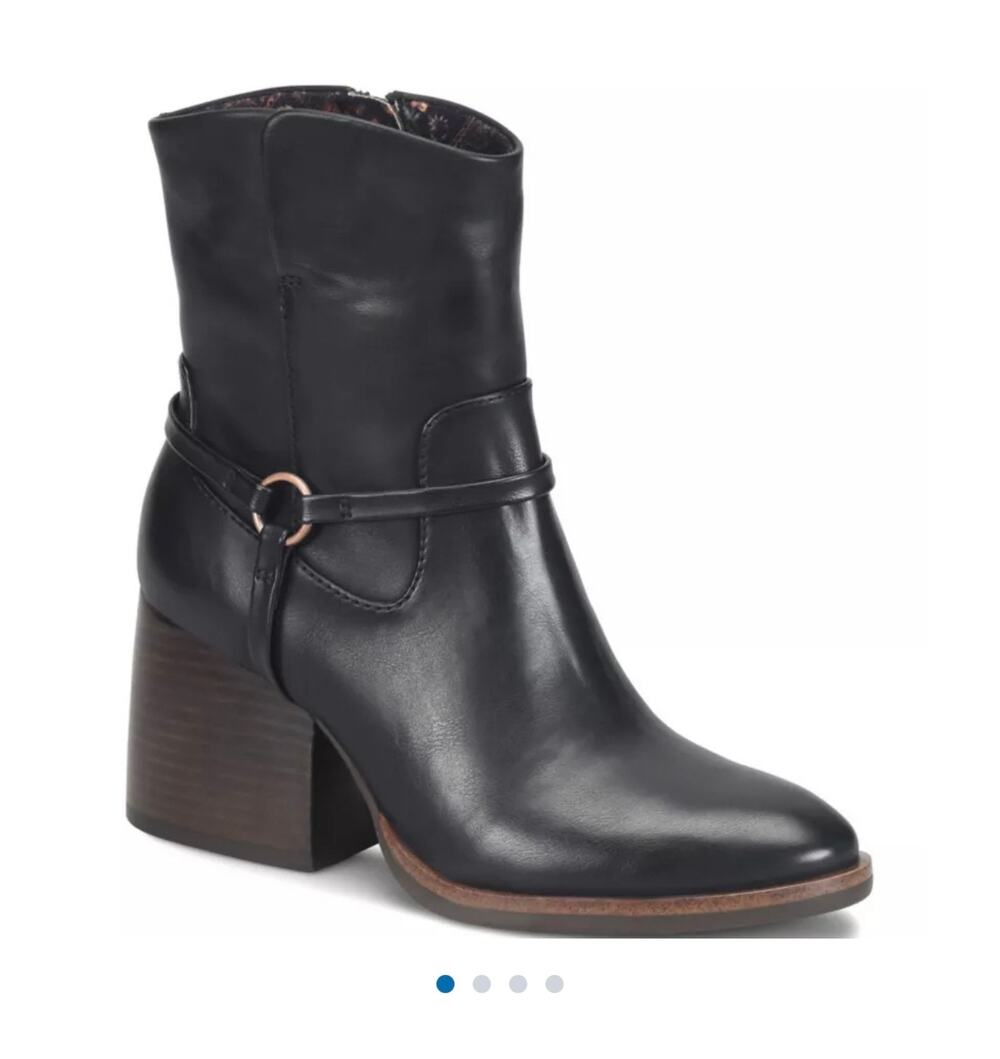 New Korks Black Leather Boho Western Salina Ankle Chunky Heel Boots Size 9.5